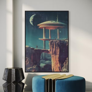 Echoes of Andromeda: Retro Futuristic Sci-Fi Poster - Vintage Space Station Art