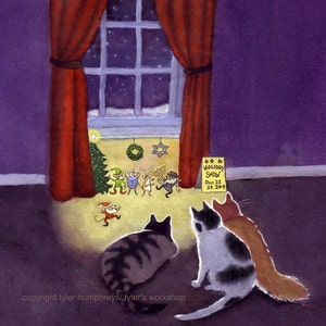 Tarjeta navideña de Hanukkah - Divertida tarjeta navideña de Hanukkah con un gato - Tarjeta de felicitación navideña con un gato y un ratón