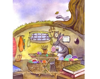 Easter Card, Easter Bunny Card, Easter Greeting Card, Watercolor Handmade Easter Card, 'The Master At Work'