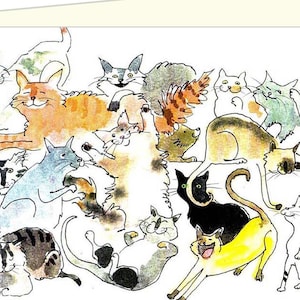 Tarjeta divertida de gato en blanco para amantes de los gatos, arte de gato, pintura de acuarela, impresión, humor, dibujos animados de gato, arte de pared, tarjeta temática de gato, retrato de gato