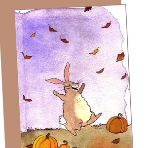 Carte de voeux lapin - impression d'illustration drôle de lapin automne automne - « Brown Bunny Hop »