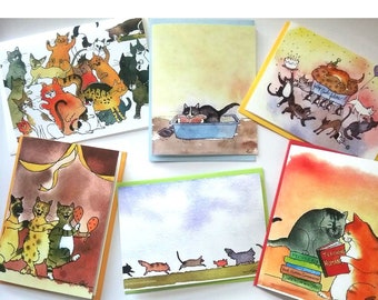 Cat Cards Set of 6 Discount Price 15% Off, Funny Blank Cat Cards, Cat Stationery, Set of 6 Funny Cat Greeting Cards, Cards With Cats