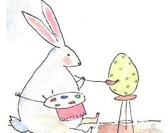 Easter Card, Funny Easter Bunny Easter Greeting Card, Handmade Easter Card, Watercolor Easter Card