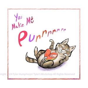 NEW Valentine Card, Funny Cat Valentine Card, Sweet Purring Tabby Cat Valentine Greeting Card, Blank Tabby Cat Greeting Card