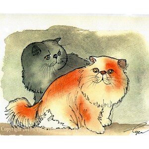Carte peinture chat persan - chats persans peinture aquarelle carte vierge impression - carte Portrait de chat - carte chats persans