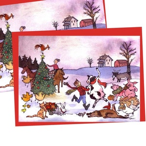 Kerstkaart - Kerstkaart boerderijdieren - Aquarel kerstkaart grappige dieren