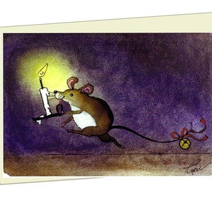 Biglietto d'auguri natalizio con topo, biglietto di Natale, stampa di acquerello natalizio con topo divertente, biglietto di auguri di buone feste "Jinglemouse"