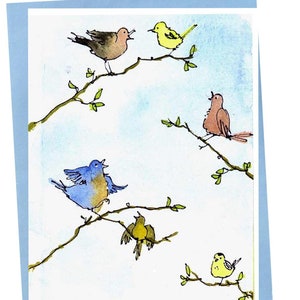 Carte de voeux d'oiseau Images printanières d'oiseaux chanteurs Impression aquarelle Nature Carte printanière Carte vierge d'oiseau chanteur Cadeau amateur d'oiseaux Carte d'observateur d'oiseaux