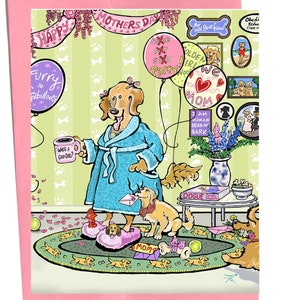 Tarjeta divertida para el Día de la Madre con perro, tarjeta en blanco con diseño de Golden Retriever para mamá, arte con temática de perro, ilustración divertida de perro, tarjeta para el Día de la Madre, regalo para amantes de los perros