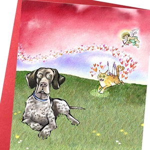 Lustige leere Hunde- und Katzen-Valentinstagskarte - lustige Haustier-Karte - Hundekarte - Katzen-Gruß-Karte - ich liebe dich Karte - Gegensätze ziehen Karte an