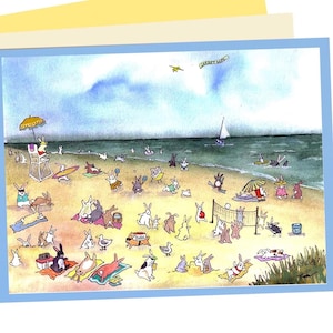 Strand Hase Grußkarte: Wasserfarben Kunst - innen blanko