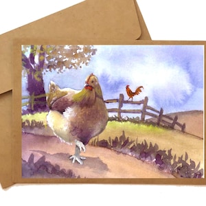 Carte de poulet Carte de voeux de poulet drôle Carte vierge Poulet de basse-cour Peinture animalière Carte d'anniversaire de poulet
