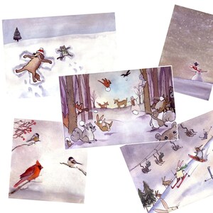 Conjunto de 5 cartões de inverno, 15% de desconto, conjunto de papelaria com animais de inverno, cartões com boneco de neve, cartões com animais da floresta, cartões com pássaros de inverno