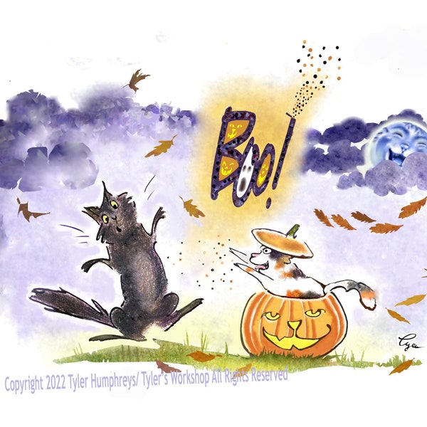 NEW Funny Halloween Card - Halloween Greeting Card - Black cat Halloween Card - Halloween Card for Kids - Happy Halloween Card- 'Boo Cat'