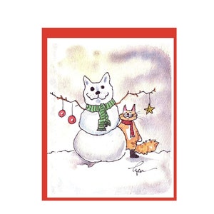 Carte de Noël chat - carte de chat - carte de voeux de Noël chat - chat aquarelle illustration dessin animé impression « chat des neiges »