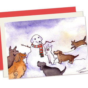 Tarjeta navideña para perros - Snowdogs 4x6 - Saludo festivo caprichoso para perros - Tarjeta para amantes de los perros en invierno - Arte de acuarela para mascotas - Tarjeta de perro en blanco