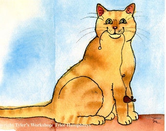 Funny Cat Card, Orange Tabby Cat Card, Red Tabby Cat Card, Watercolor Cat Greeting Card, Handmade Card Cat, Blank Cat Card, Cat Portrait