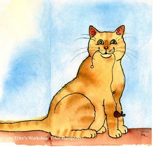 Carte drôle de chat, carte de chat tigré orange, carte de chat tigré rouge, carte de voeux aquarelle de chat, carte faite main chat, carte vierge de chat, portrait de chat