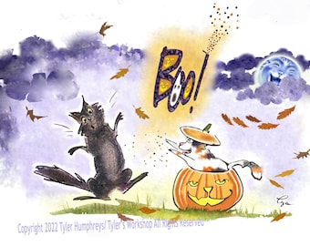 NEW Funny Halloween Card - Halloween Greeting Card - Black cat Halloween Card - Halloween Card for Kids - Happy Halloween Card- 'Boo Cat'