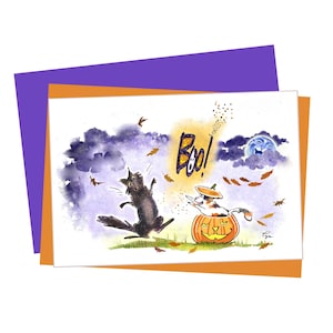 Carte d'Halloween amusante - Carte de voeux d'Halloween - Carte d'Halloween avec un chat noir - Carte d'Halloween pour les enfants - Carte d'Halloween joyeux - « Boo Cat »