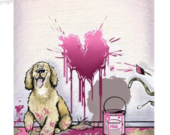 NEW Cat and Dog Valentine Card, Happy Valentines Card, Card for Love, Animal Pets Valentines Card 'Sometimes Love Can Be A Little Messy'