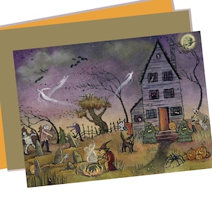 Carte d'Halloween maison hantée - Carte de voeux d'Halloween drôle - Carte d'Halloween faite main - Carte d'Halloween pour les enfants « N'entrez pas »