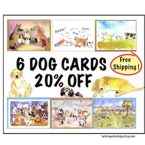 Conjunto de 6 cartões engraçados para cães - Cartões de aniversário para cães - Cartões de anotações em branco para cães - Presente de papelaria para cães para amantes de cães
