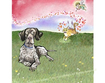 Lustige leere Valentinstagskarte mit Hund und Katze – lustige Haustierkarte – Hundekarte – Katzengrußkarte – I Love You-Karte – Gegensätze ziehen Karte an