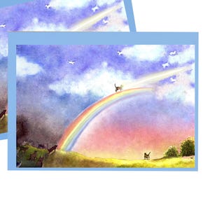 Carte de sympathie pour chat - poème pont arc-en-ciel - carte de perte d'animal de compagnie pour propriétaire de chat - cadeau commémoratif chat - carte aquarelle deuil - carte vierge 5 x 7