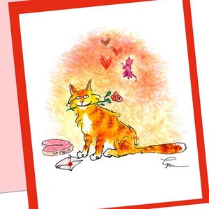 Kat Valentijnskaart, wenskaart grappige liefde katten, grappige kat Valentijnskaart, kattenkaart, wenskaart lege kat, aquarel kat schilderij kaart