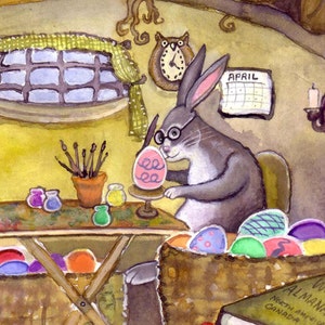 Easter Card, Easter Bunny Card, Easter Greeting Card, Watercolor Handmade Easter Card, 'The Master At Work' image 2