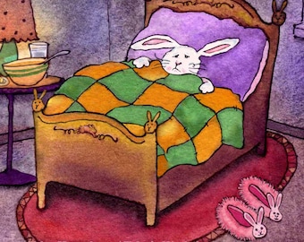 Blank Bunny Rabbit Get Well Sympathy Card - Funny Get Well Card - Animal Sympathy Card - Rabbit Bunny Watercolor Painting Print