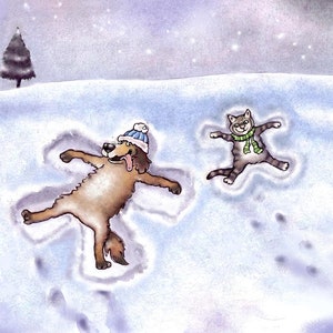 NUEVA tarjeta de felicitación navideña de gato y perro, divertida tarjeta de felicitación invernal con ángeles de nieve para perros y gatos, divertida tarjeta de felices fiestas para mascotas, perros y gatos