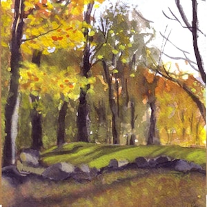 Cartão de felicitações em branco com tema de outono - Impressão de cartão com arte em aquarela com paisagem de outono - Cartão com folhas de outono para presentear os amantes da natureza - Cartão de aniversário de outono