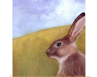 Rabbit Greeting Card- Bunny/ Rabbit Watercolor Illustration Painting Print 'Wise Old Rabbit'