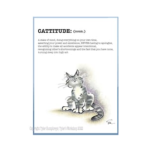 NOUVELLE carte drôle de chat, carte de voeux de chat, dessin animé de chat, impression d'illustration d'aquarelle de chat, carte drôle sarcastique décalée chats « CATTITUDE »