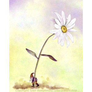 Karta z pozdrowieniami z motywem kwiatu Gnoma i stokrotki - Kwiaty Daisy Art - Karta z ilustracją akwarelową Gnoma Art