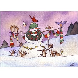 Biglietto d'auguri con pupazzo di neve, biglietto d'auguri di Natale, biglietto di Natale, biglietto fatto a mano, illustrazione di biglietto d'auguri di buone feste