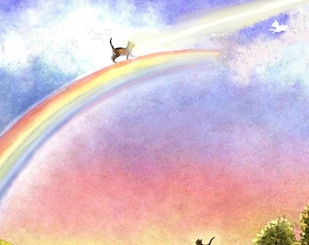 Rainbow Bridge Cat Sympathy Card: Watercolor Pet Memorial Gift