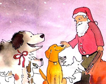 Dog Christmas Card: Santa's Canine Crew Watercolor Design
