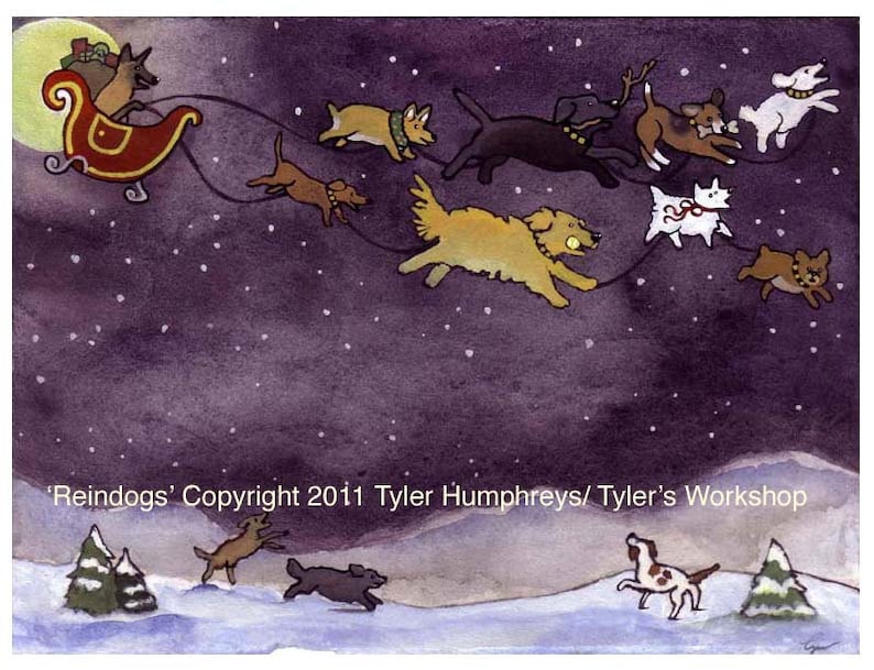 Funny Dogs Christmas Card: Watercolor 'reindogs' Art Print - Etsy
