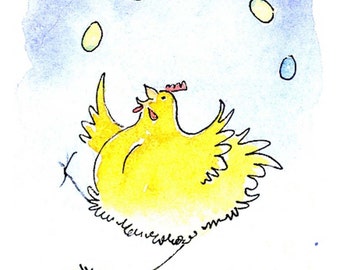 Funny Easter Card, Funny Chicken Easter Greeting Card, Watercolor Handmade Easter Greeting Card