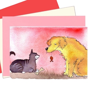 Lustige Valentinstag, Freundschaft oder Geburtstagskarte - 4x6 Aquarell Haustierkarte für Hundekatzenliebhaber, innen leer