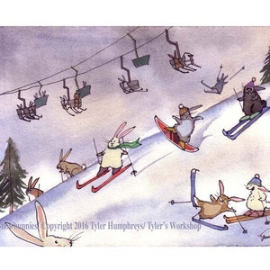 Cartão engraçado de coelhinhos de inverno em branco - Cartão engraçado - Cartão de coelho - Cartão de coelho - Ilustração de coelho 'Coelhinhos da neve'