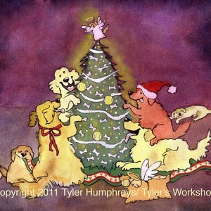 Cartão de Natal para cachorro, Cartões de Natal para cachorro Golden Retriever, Arte engraçada para cachorro, Ilustração em aquarela de cachorro, Impressão 'Natal Dourado'