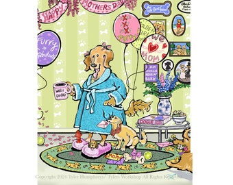 NEW Funny Dog Mothers Day Card, Blank Golden Retriever Card for Mom, Dog Theme Art, Funny Dog Illustration, Humor Card for Mother's Day