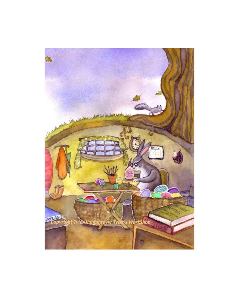 Easter Card, Easter Bunny Card, Easter Greeting Card, Watercolor Handmade Easter Card, 'The Master At Work' image 1