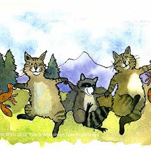 Carte drôle de chats de Maine coon - art de chat - illustration de chats homards du Maine aquarelle humoristique chats peinture carte de voeux impression
