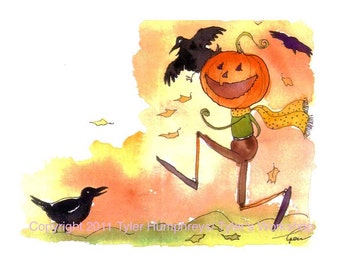 Crows and Pumpkin Halloween Card Funny Halloween Greeting Card Halloween Cards for Children Kids