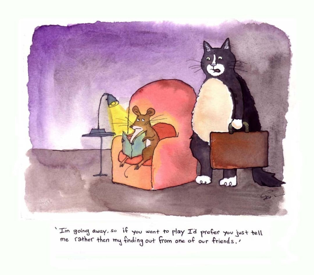 Funny Cat & Mouse Card Cat Art Mouse Art Cat and Mouse Greeting Card